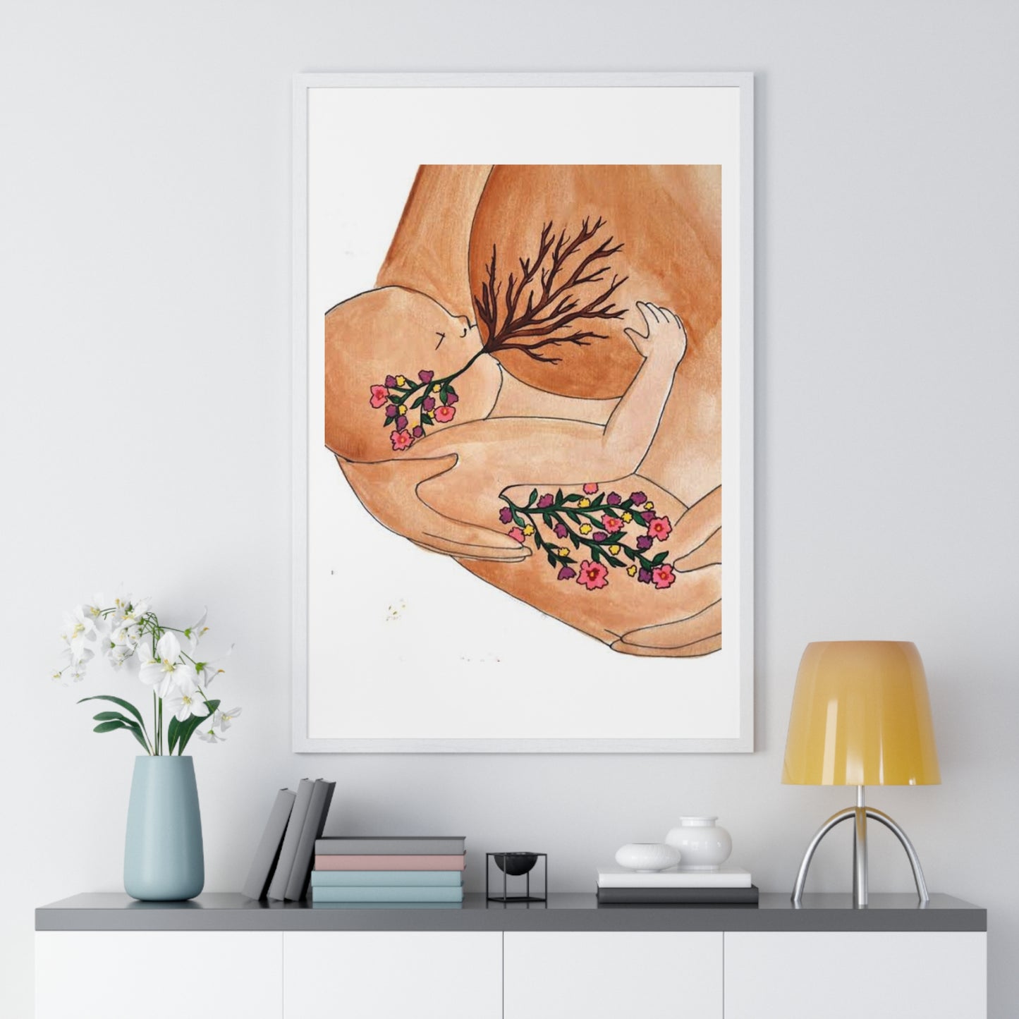 Mother and Baby, Abstract Art 'Designed by AI' Framed Print