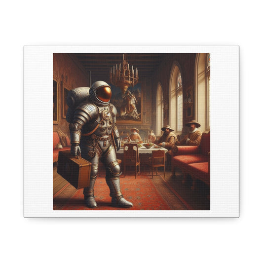 Astronaut Walking Through a Flemish Renaissance Art Scene 'Designed by AI' Print on Canvas