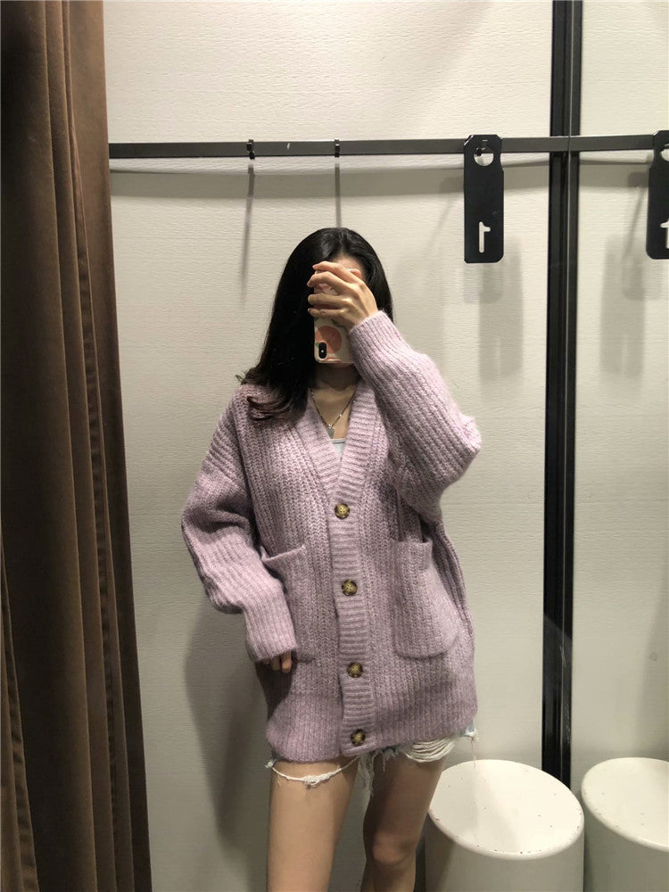 Women's Lazy Knit Patch Pocket Sweater Coat