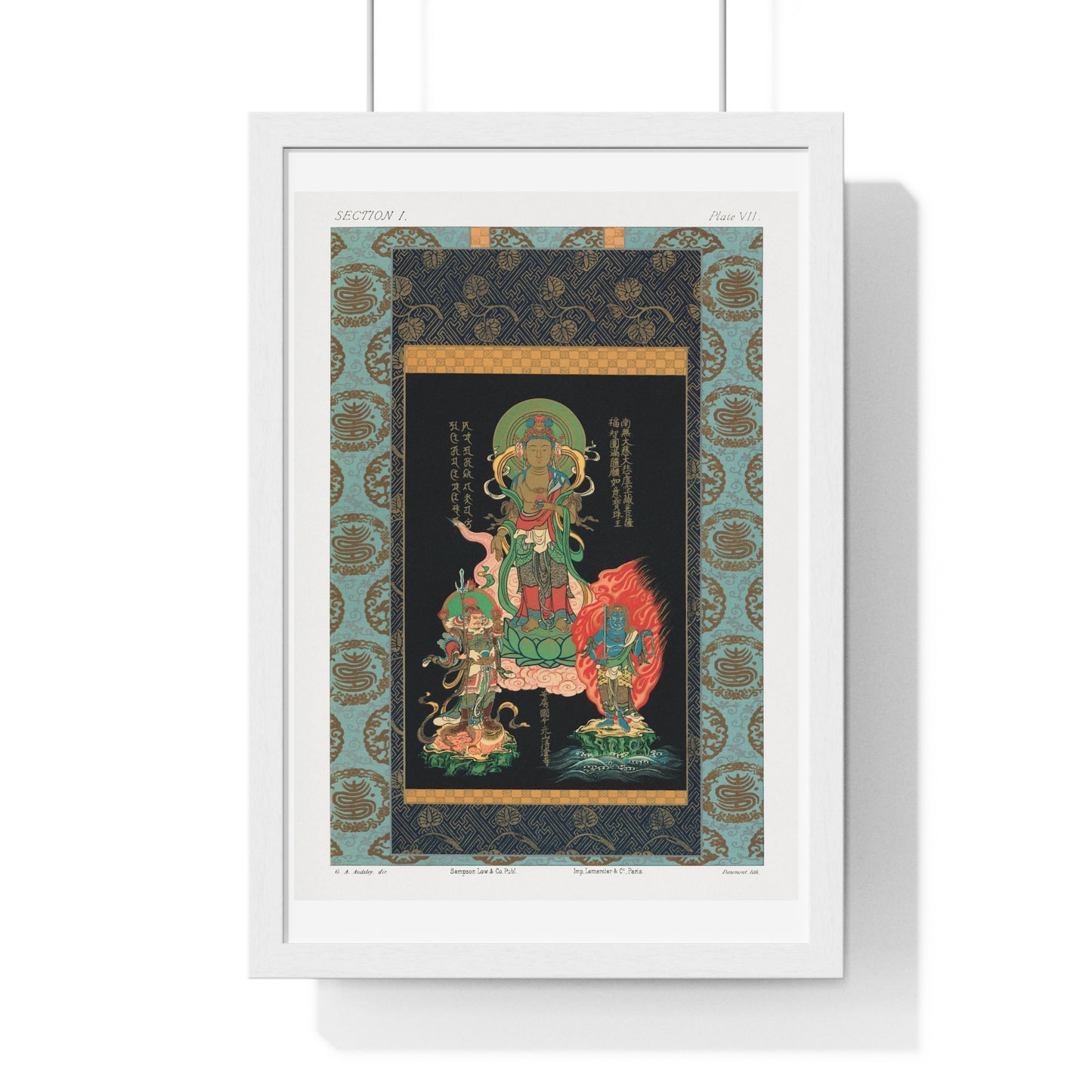 Bodhisattva and Two Gods, Vintage Japanese Painting by George Ashdown Audsley, from the Original, Framed Print