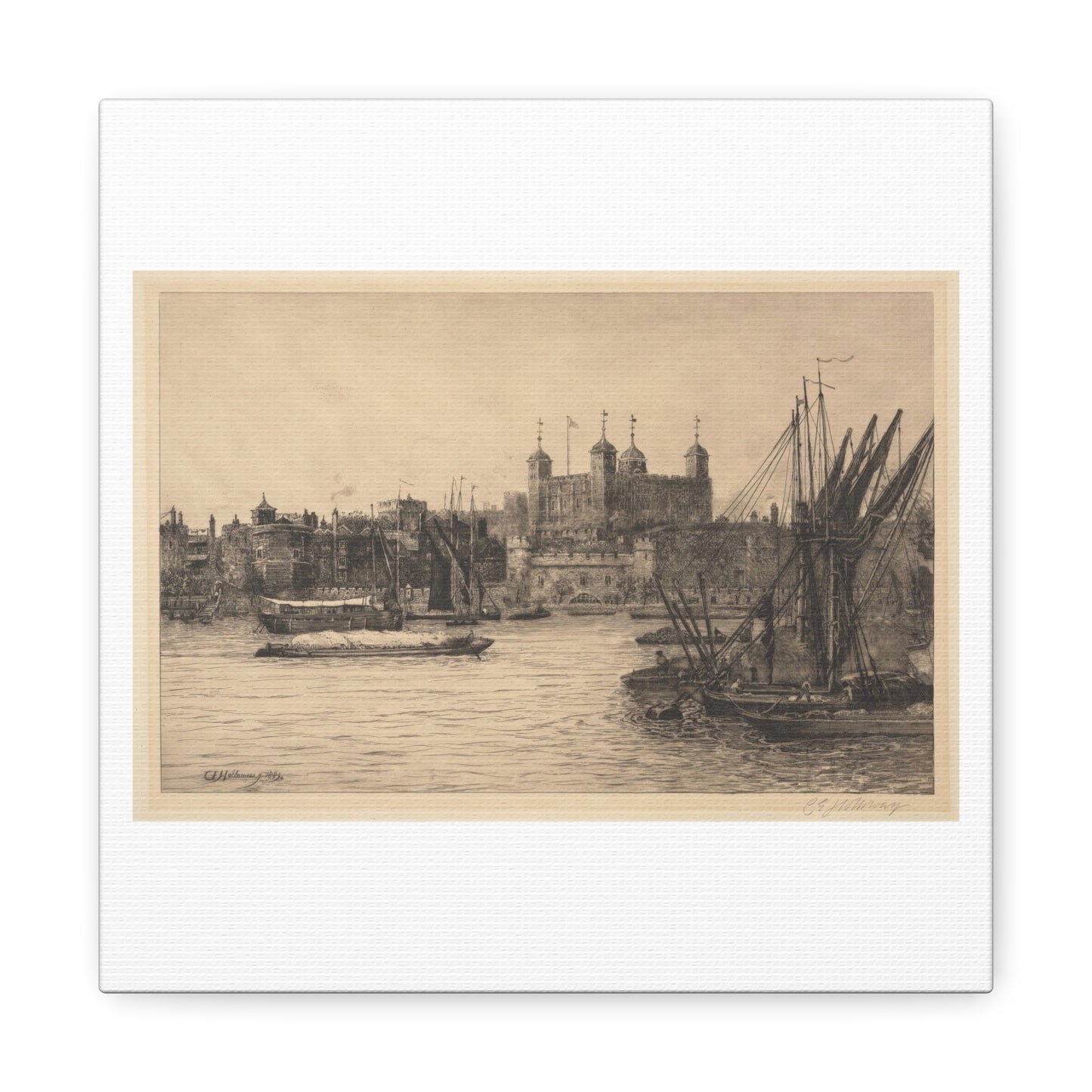 The Tower of London (1884) by Charles Edward Holloway, Art Print from the Original on Satin Canvas