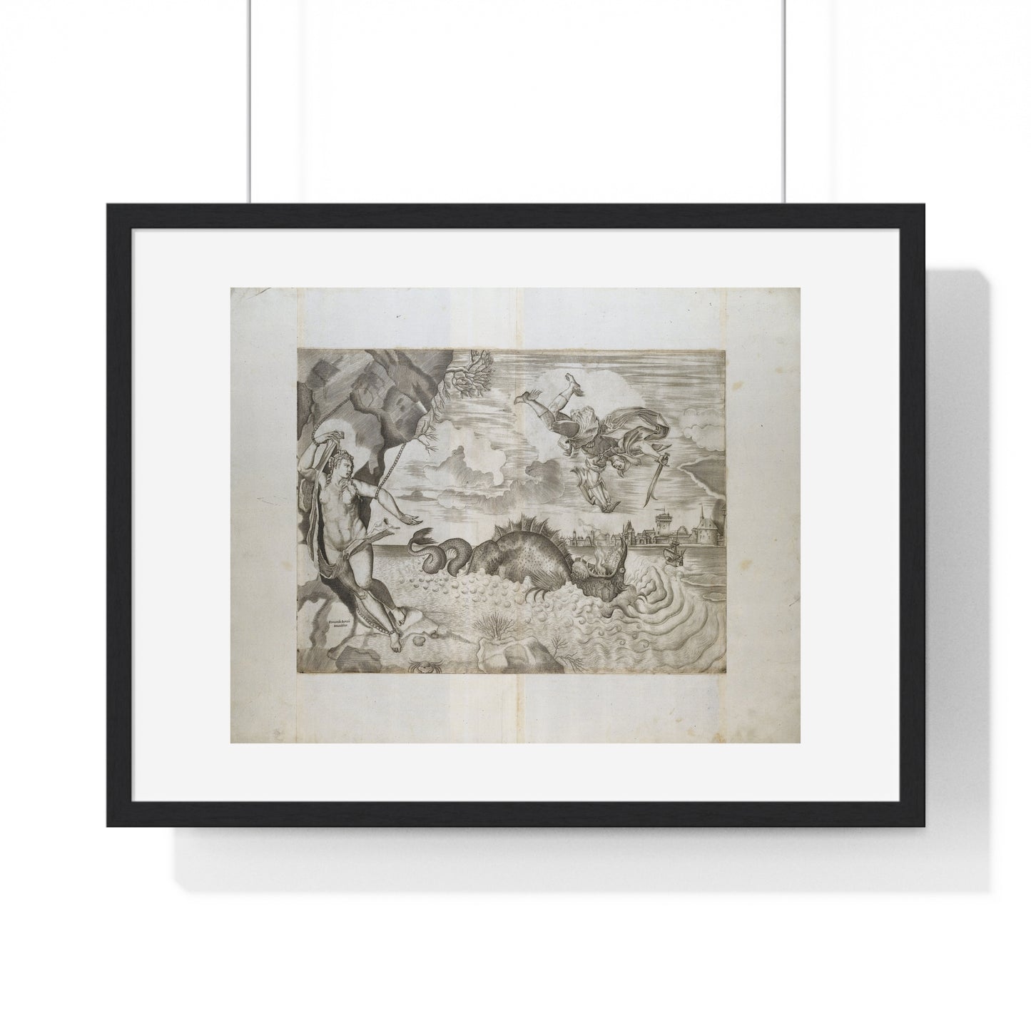 Perseus and Andromeda (1550-1570) by Giulio Sanuto after Titiaan, Albrecht Dürer and Ferando Bertelli, from the Original, Framed Print