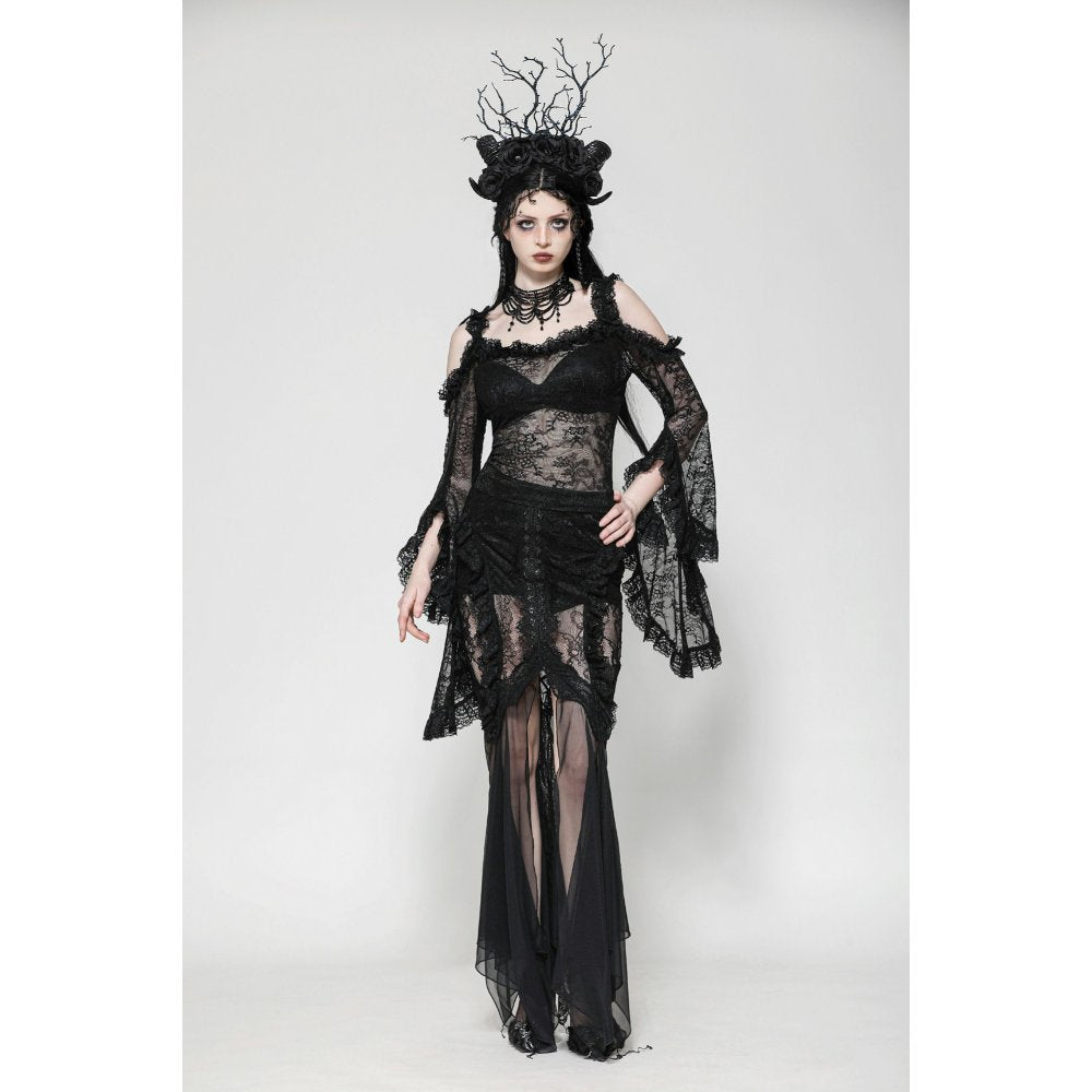 Dark in Love Delaney Gothic Romantic Lace Flare-Sleeve Top