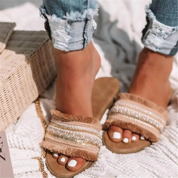 Colour Braided Flat Casual Women's Summer Slippers