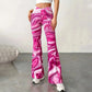 Women's Casual Wide-Leg Hot Pink Print Bootcut Pants