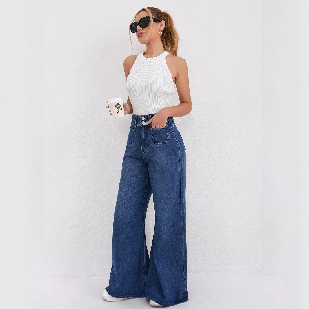Vireous High-Waist Floor-Length Flared Fashion Jeans, Plus Sizes