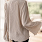Women's Round Neck Loose Fit Bell-Sleeve Casual Ribbed Top