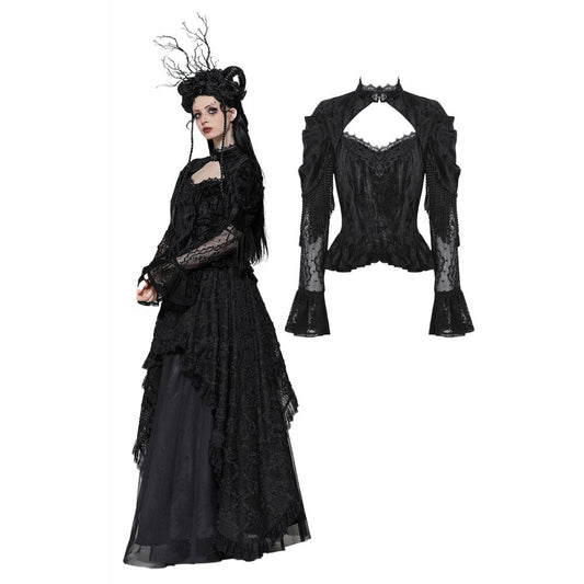 Dark in Love Fleur Gothic Rose-Embossed Velvet Long-Sleeve Top