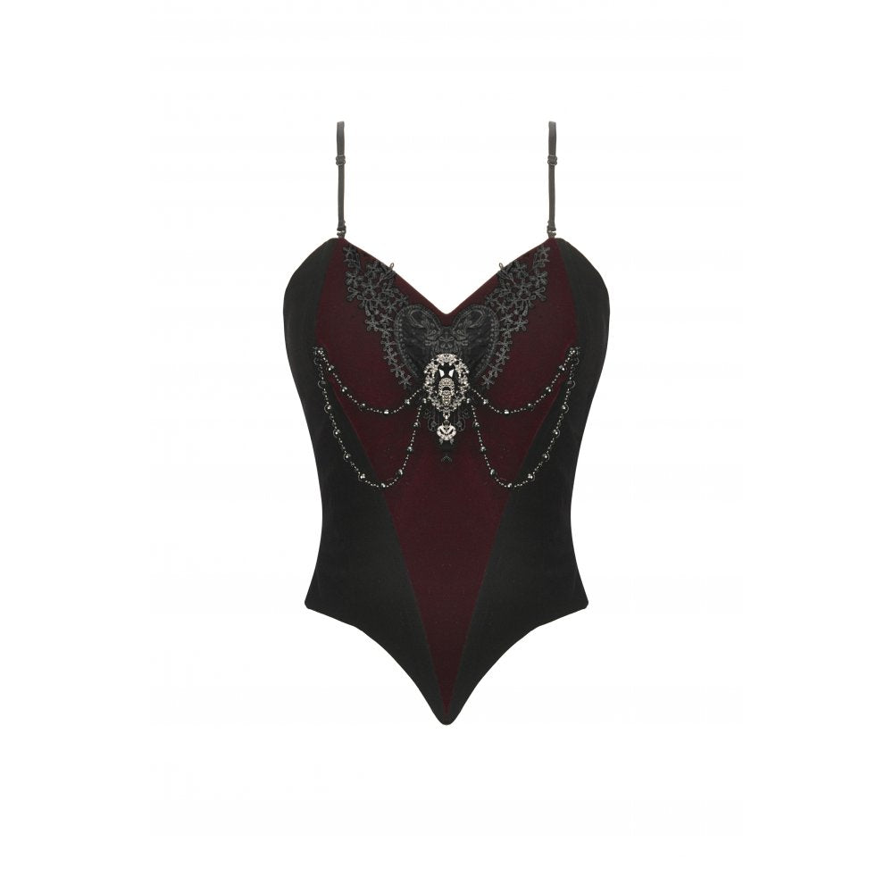 Dark in Love Morrigan Velvet and Lace Chain-Detail Bodysuit