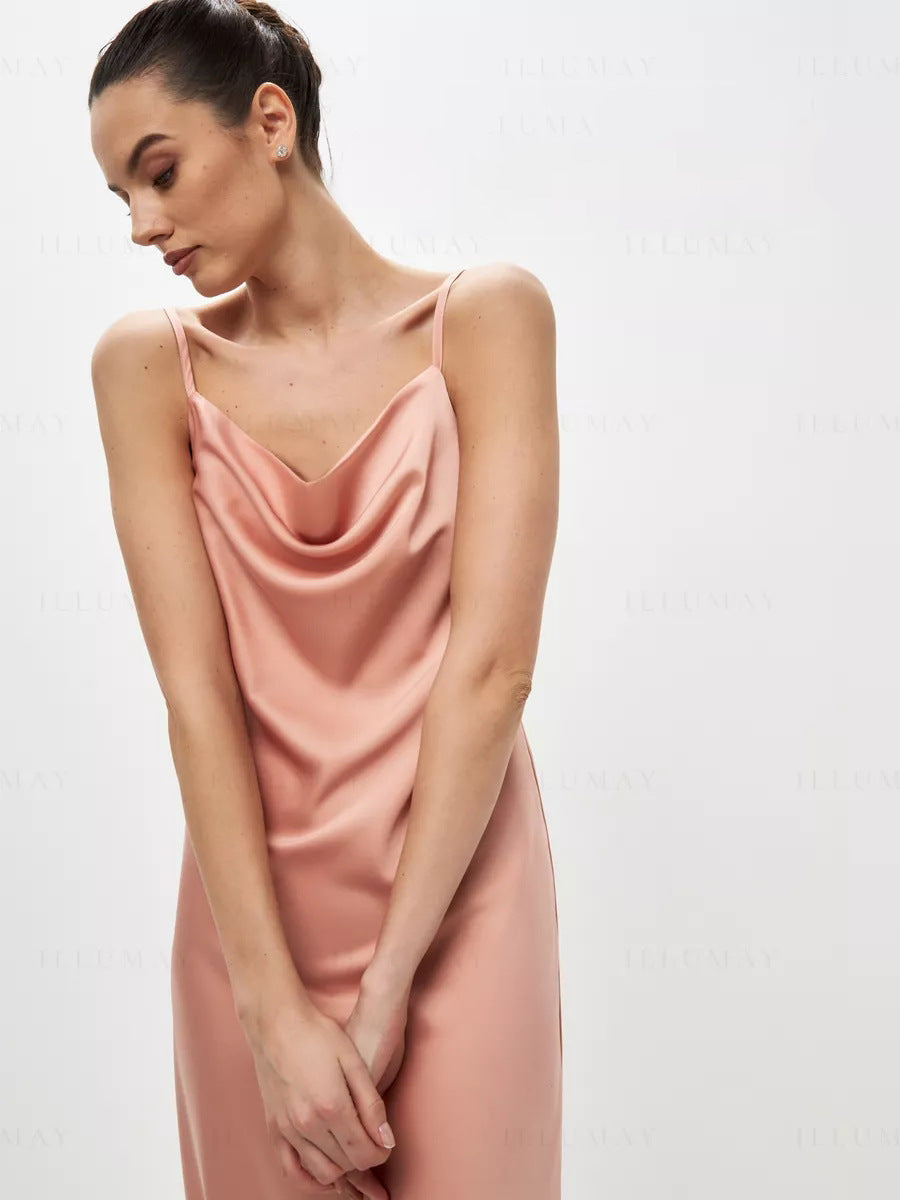 Vireous Summer Sleeveless Silk Suspender Dress, Plus Sizes