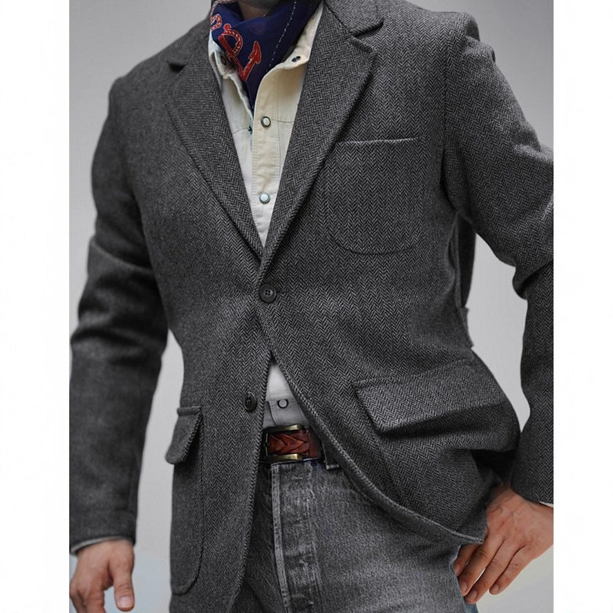 British-Style Retro Men's Tweed Wool Blazer