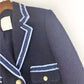 Vireous Blue Contrast Piping Tweed Women's Blazer Jacket