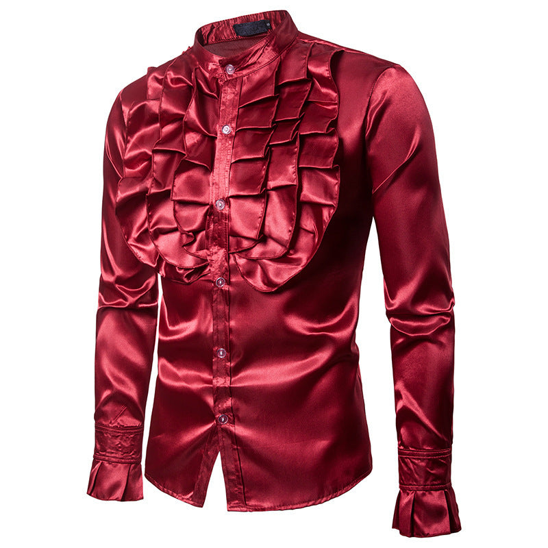 Stage Performance Men's Court Shirt, Fashion Ruffle Shirt