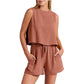 Vireous Two-Piece Summer Sleeveless Top and Drawstring Shorts