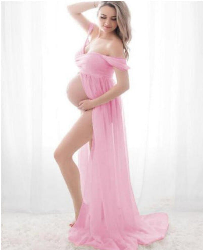 Vireous Women's Long Chiffon Maternity Gown