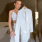 Vireous White Loose Long-Sleeve Sparkling Pearl-Beaded Jacket