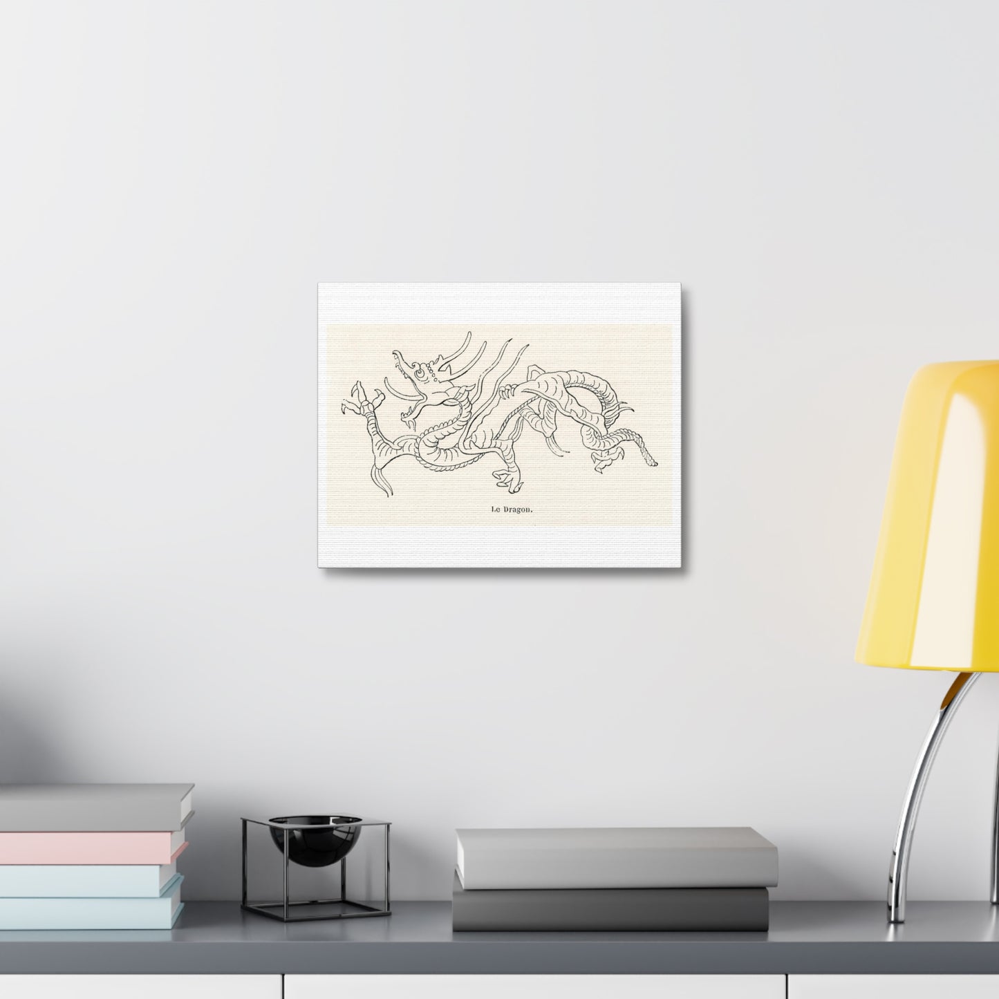 Chinese Decorative Art Print Le Dragon on Satin Canvas, Stretched