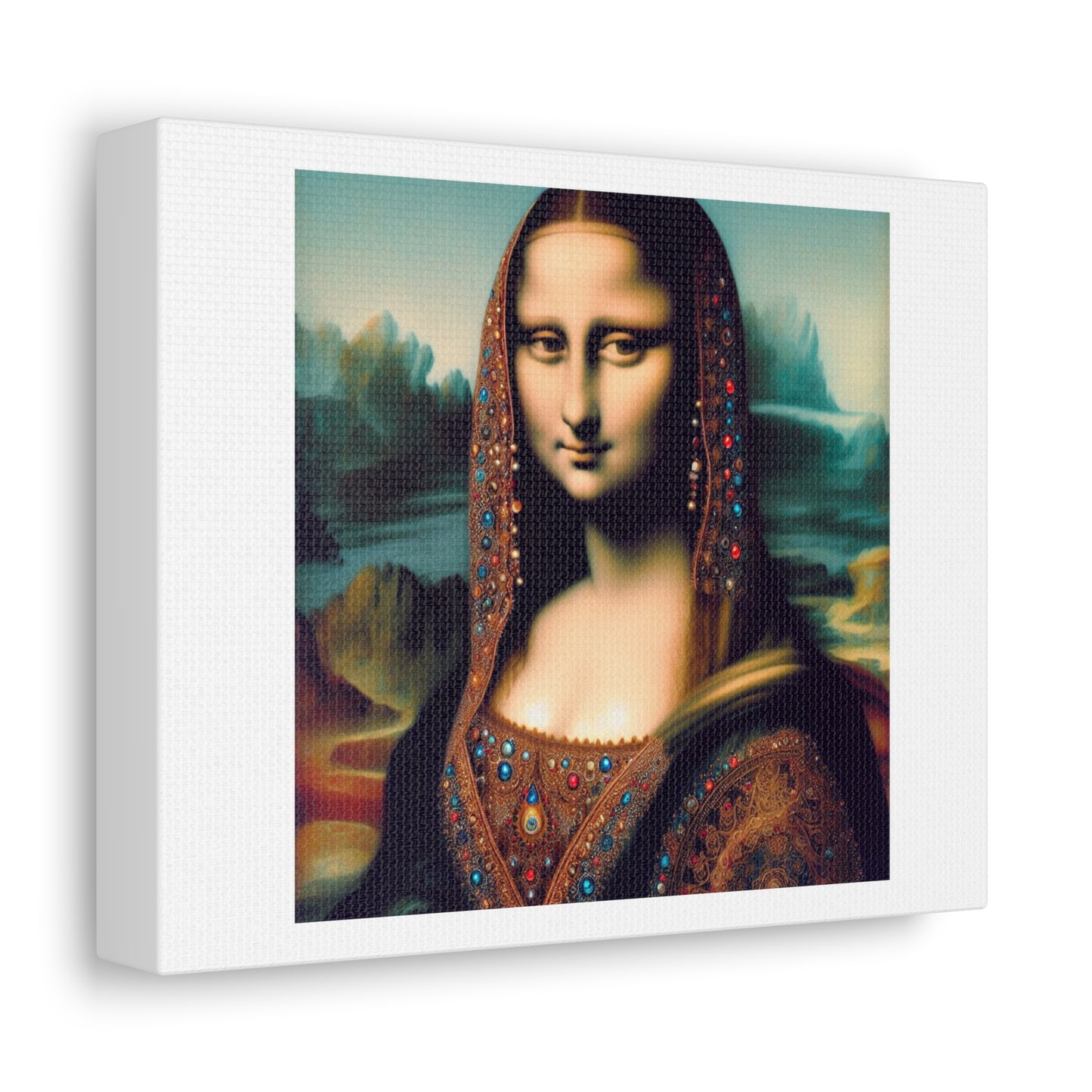 Mona Lisa in the Style of Zarina Hashmi Artwork 'Designed by AI' Art Print on Canvas