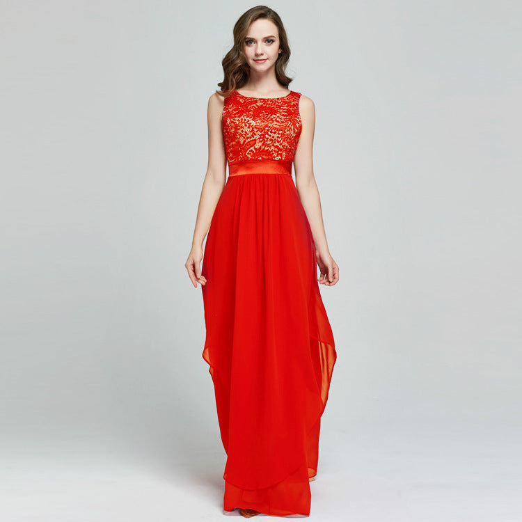 Floral Lace Chiffon Long Dress, Multi Colours