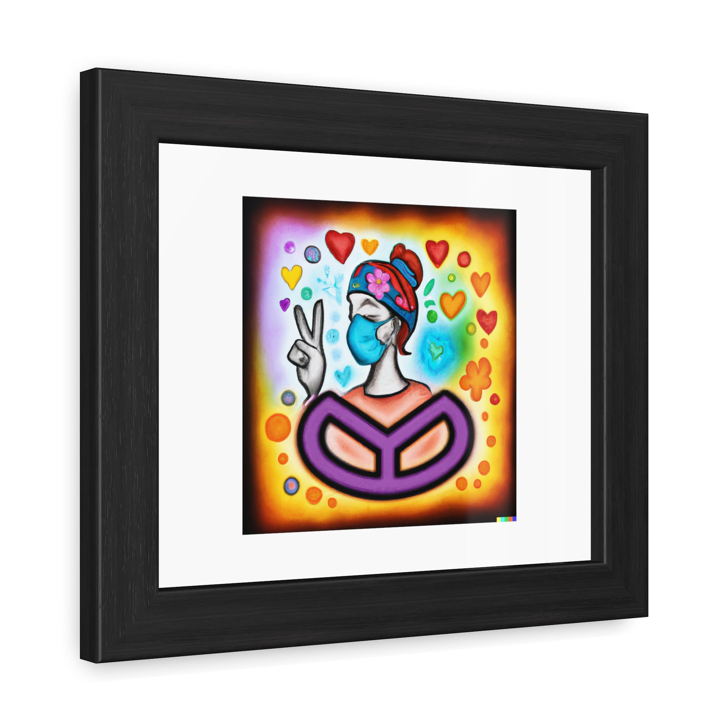 Peace And Love During A Pandemic Digital Art 'Designed by AI' Wooden Framed Print