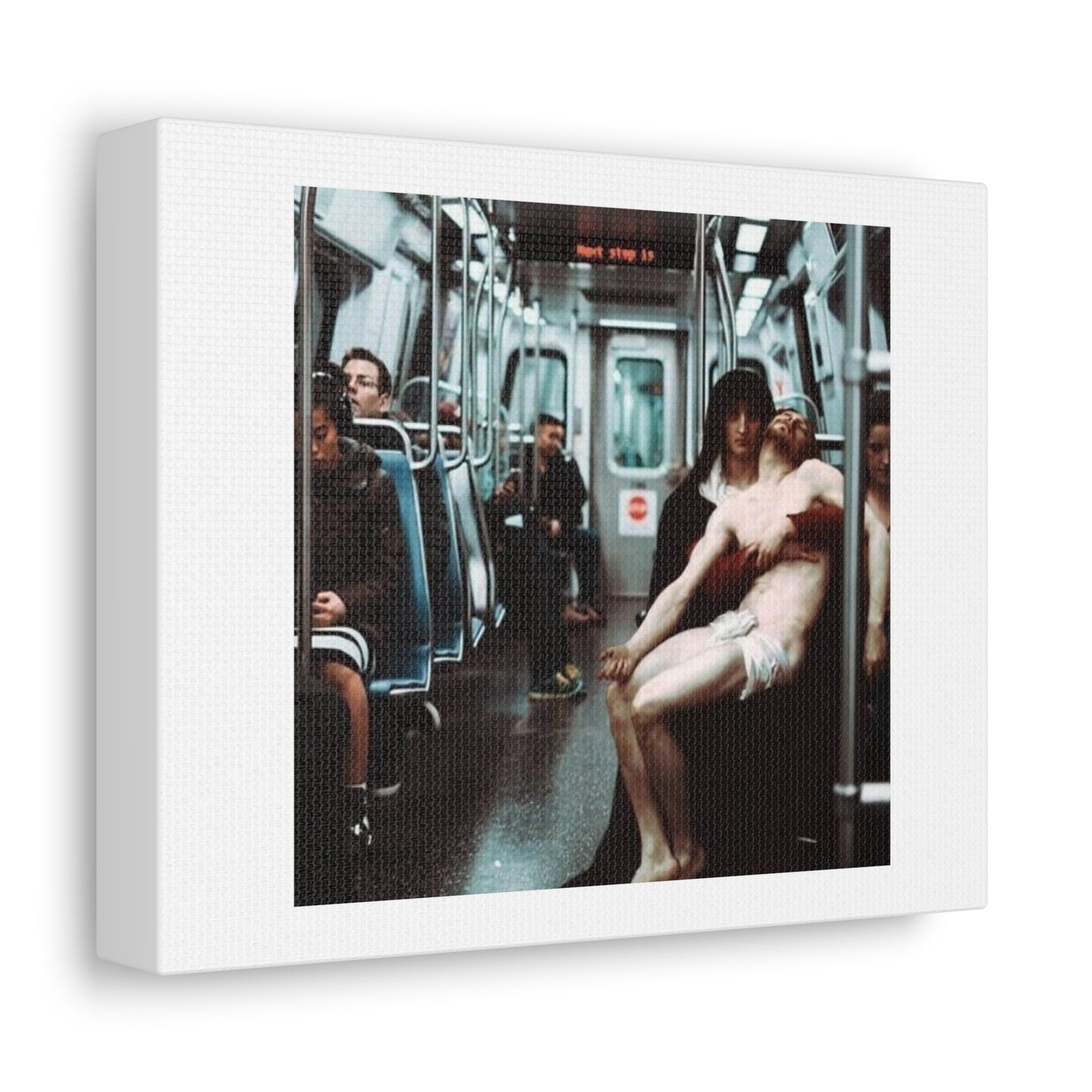 Jesus on the New York Subway 'Designed by AI' Art Print on Satin Canvas