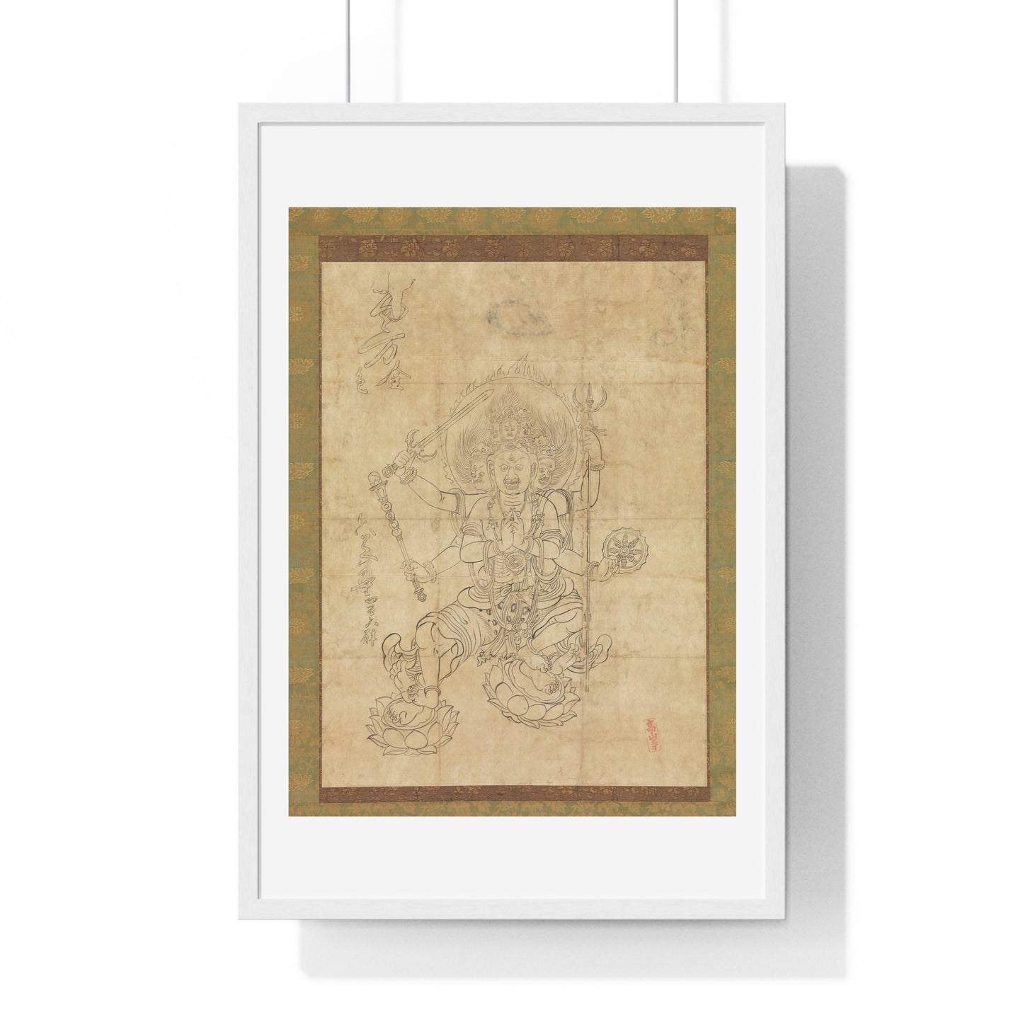 Antique Japanese Drawing of the Wisdom King Daiitoku (Daiitoku Myōō) from the Original, Framed Art Print