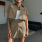 Retro Lapel Short-Sleeve Top and Double Layer Skirt Two-Piece Set