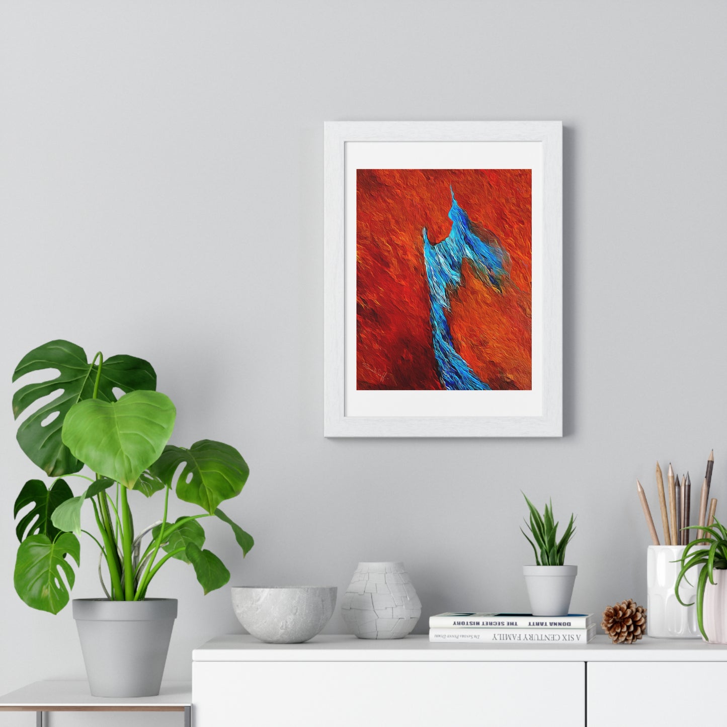 Flame and Flow, Abstract Art 'Designed by AI', Framed Print