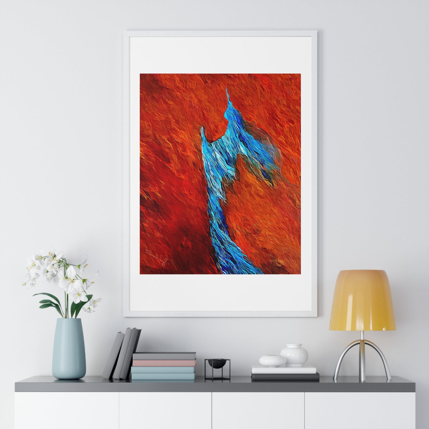 Flame and Flow, Abstract Art 'Designed by AI', Framed Print