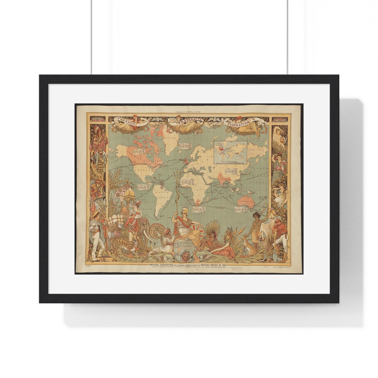 Imperial Federation, Map of the World showing the Extent of the British Empire in 1886, from the Original, Framed Art Print