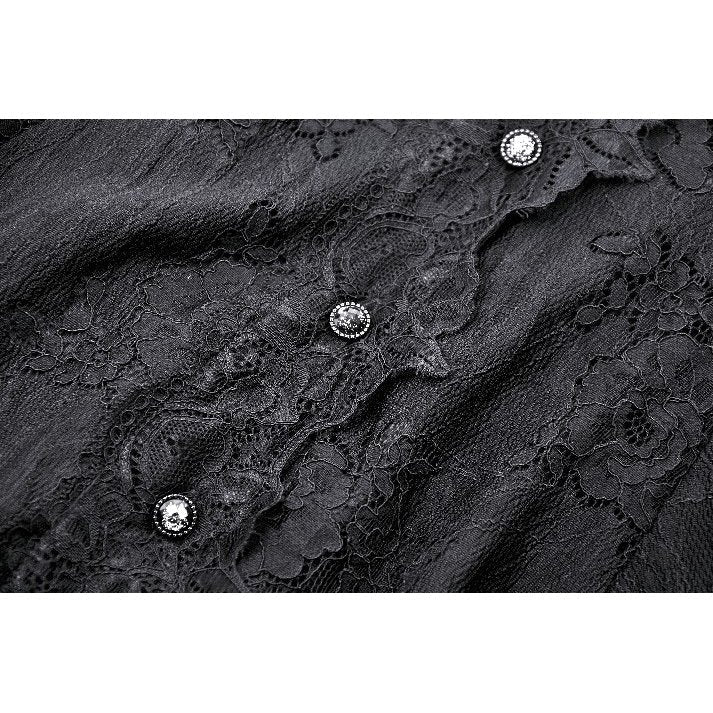 Dark in Love Luca Black Hollow Lace Gemstone-Button Adjustable Waist Dress