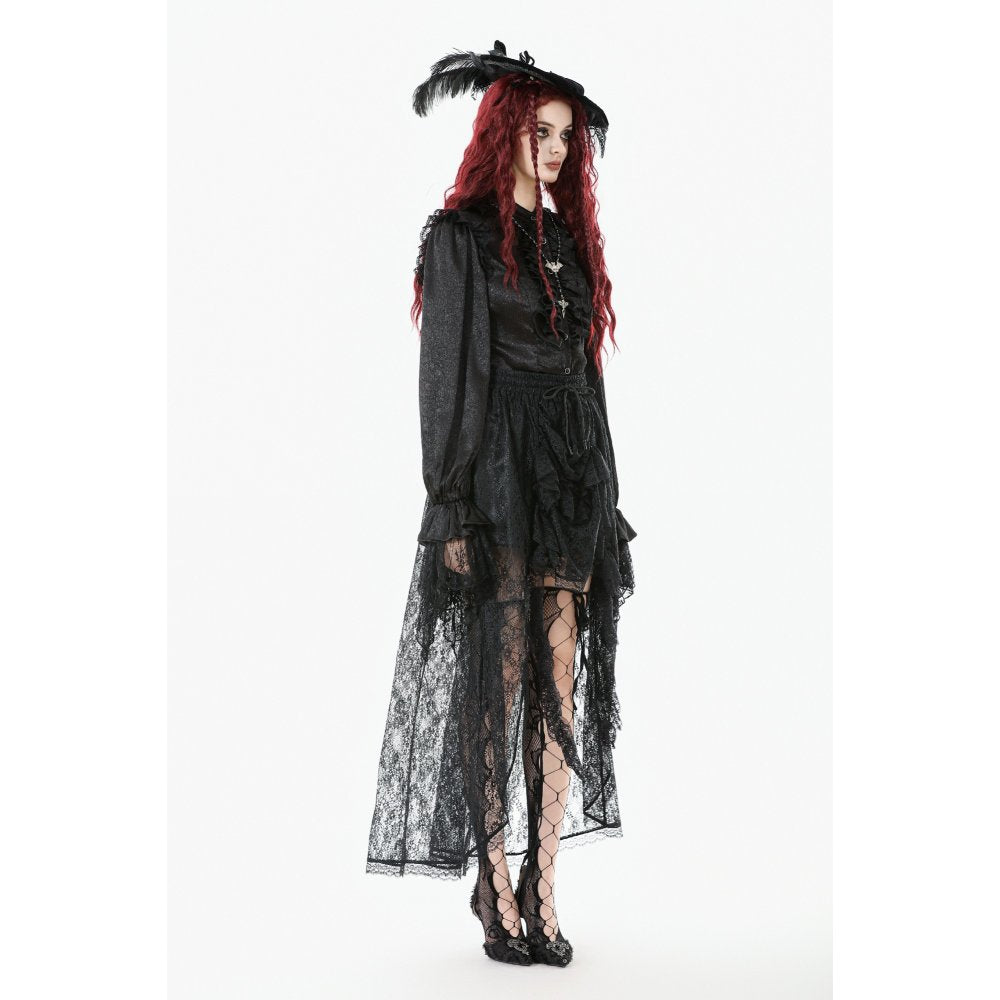 Dark in Love Sabina High-Low Sheer Lace Skirt in Black