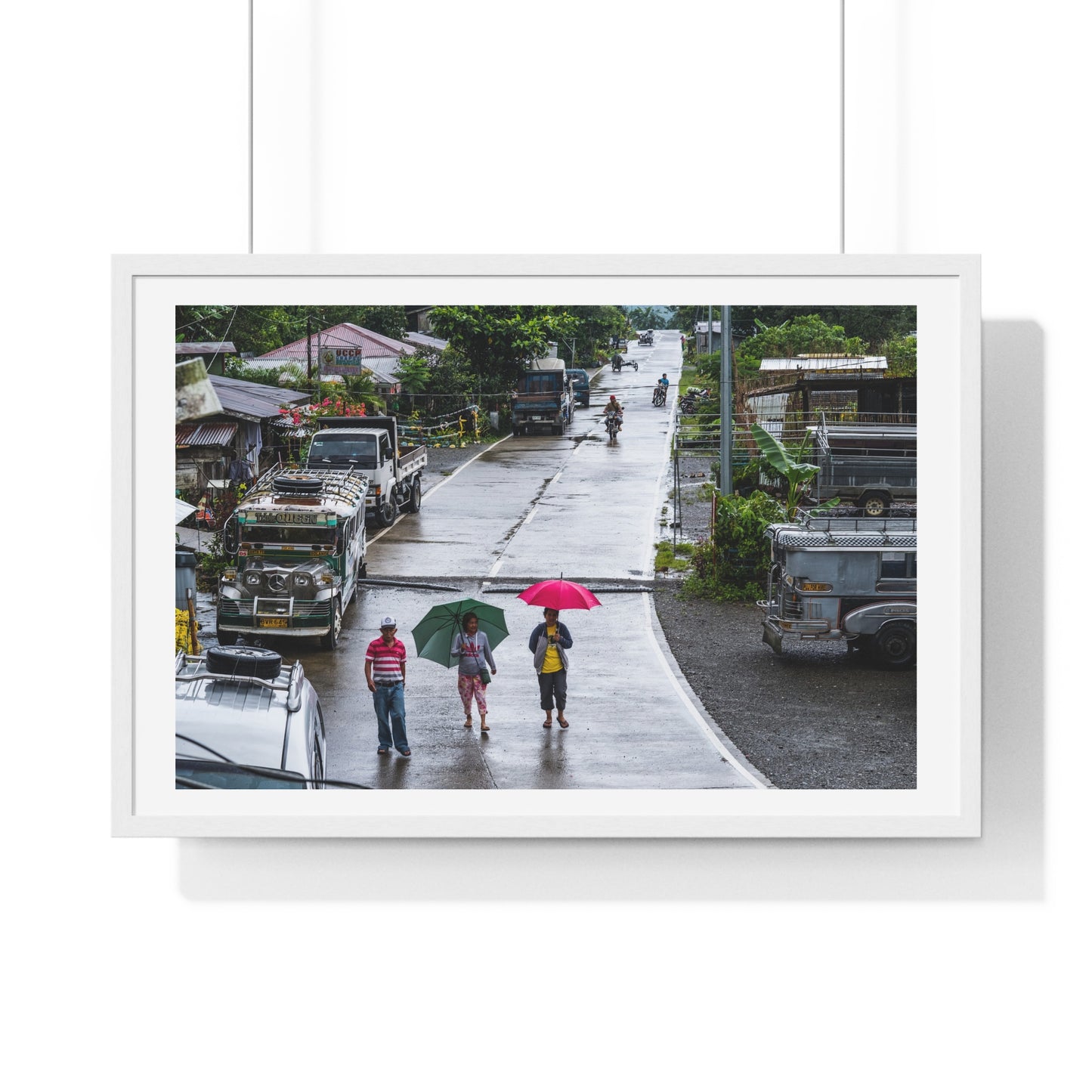 People Walking in the Rain in a Small Village, Nueva Vizcaya, Philippines (2017) Photographic Art, from the Original, Framed Print