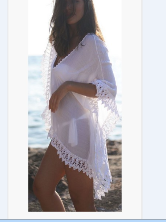 Vireous Solid Colour Beach Bikini Lace White Blouse