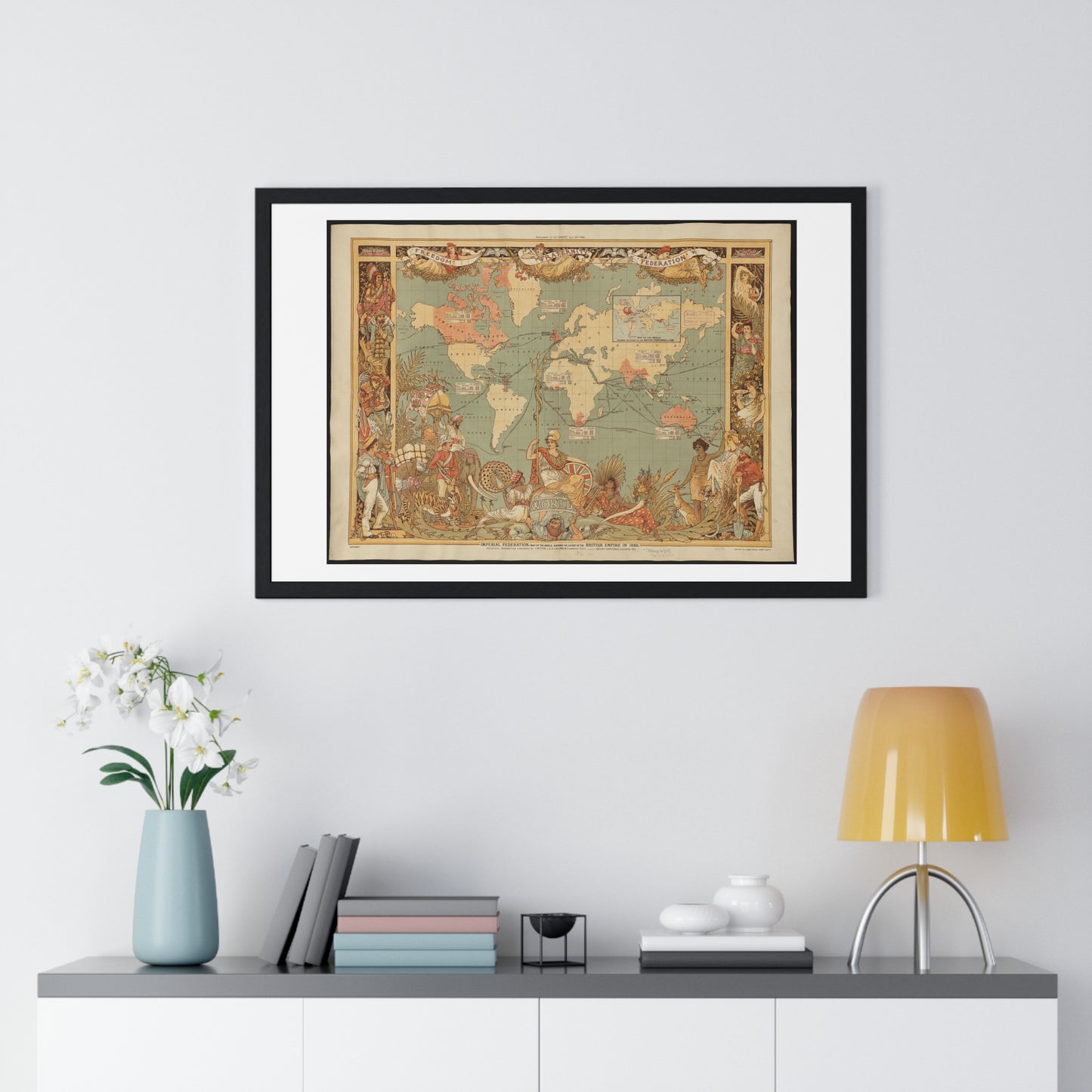 Imperial Federation, Map of the World showing the Extent of the British Empire in 1886, from the Original, Framed Art Print