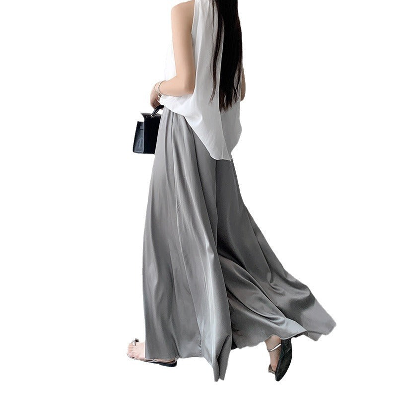 Vireous Pleated Loose Wide Leg Skirt Pants, Pastel Colours