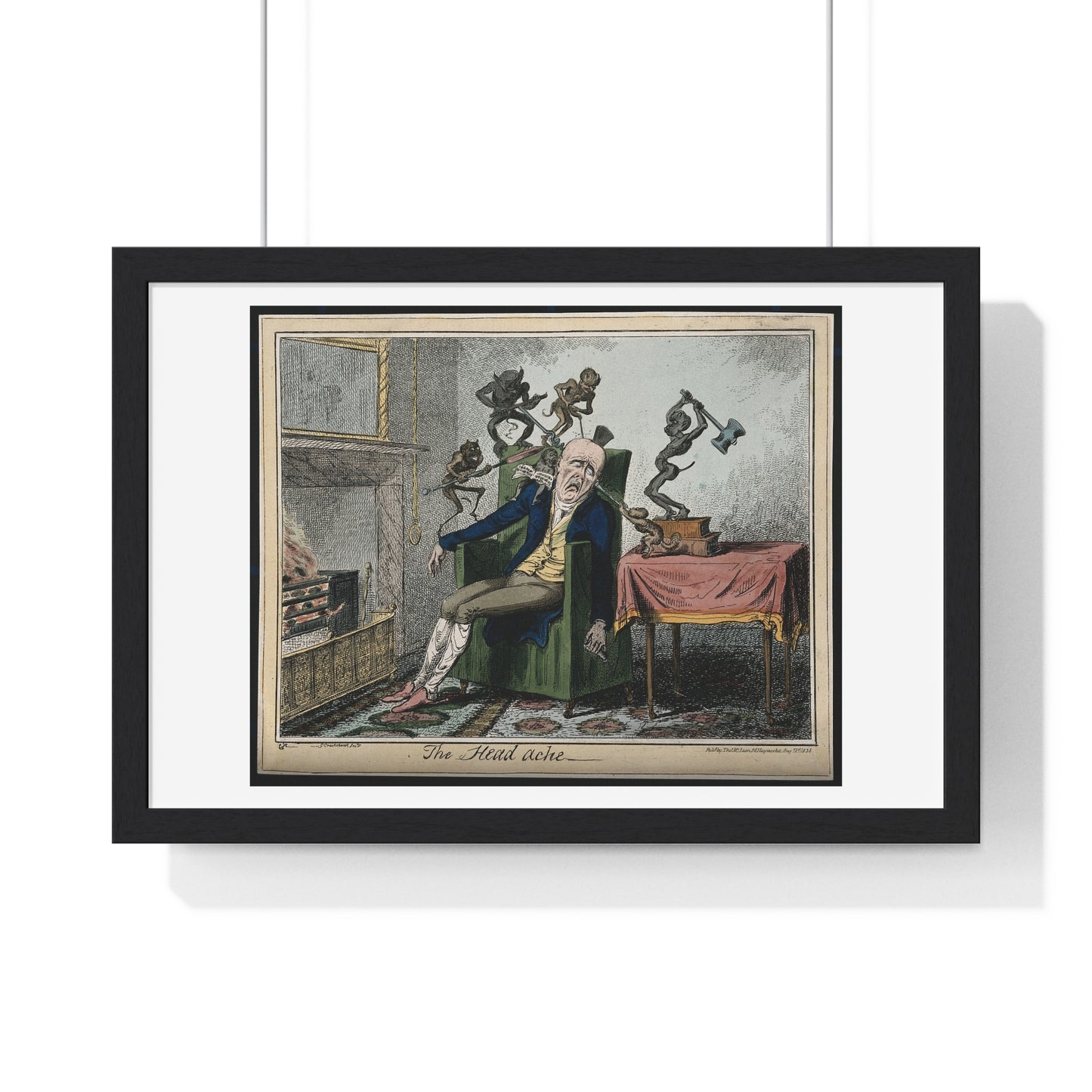 A Man Suffering from Headache in the Form of Devils (1835) by George Cruikshank, after Captain F Marryat, from the Original, Framed Print