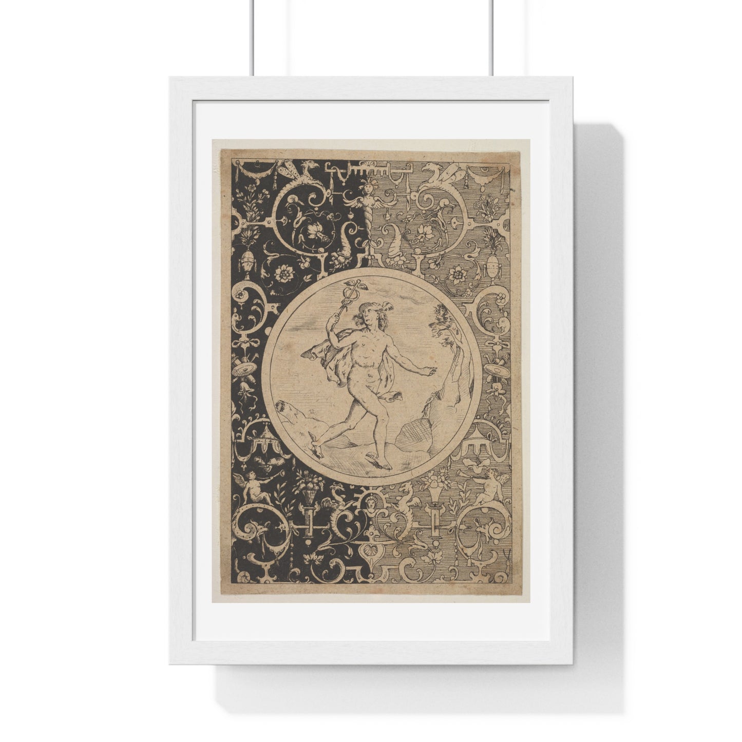 Mercury in a Decorative Frame with Grotesques (1600-1630) from the Original, Framed Art Print