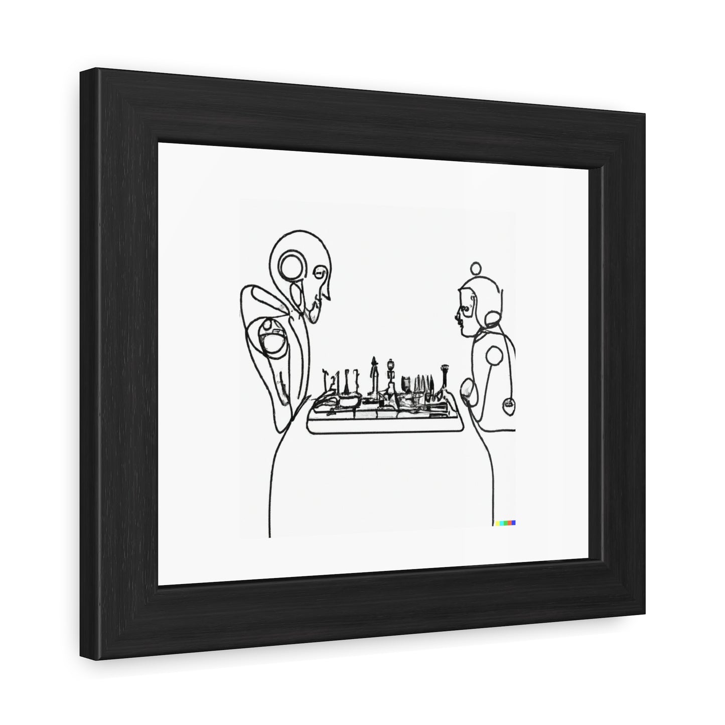 Human And Robot Playing Chess Single Line Art 'Designed by AI' Wooden Framed Print