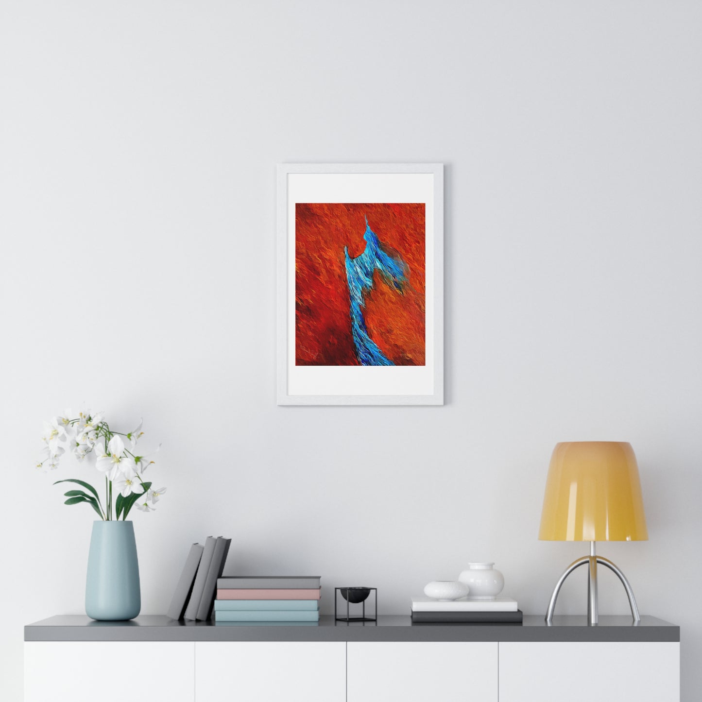 Flame and Flow, Abstract Art 'Designed by AI', Framed Print