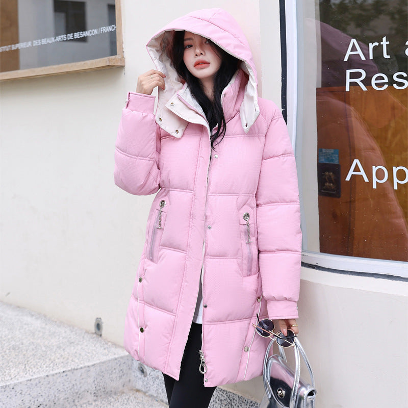 Loose Down Cotton-Padded Women's Coat Mid-Length, Candy Colours