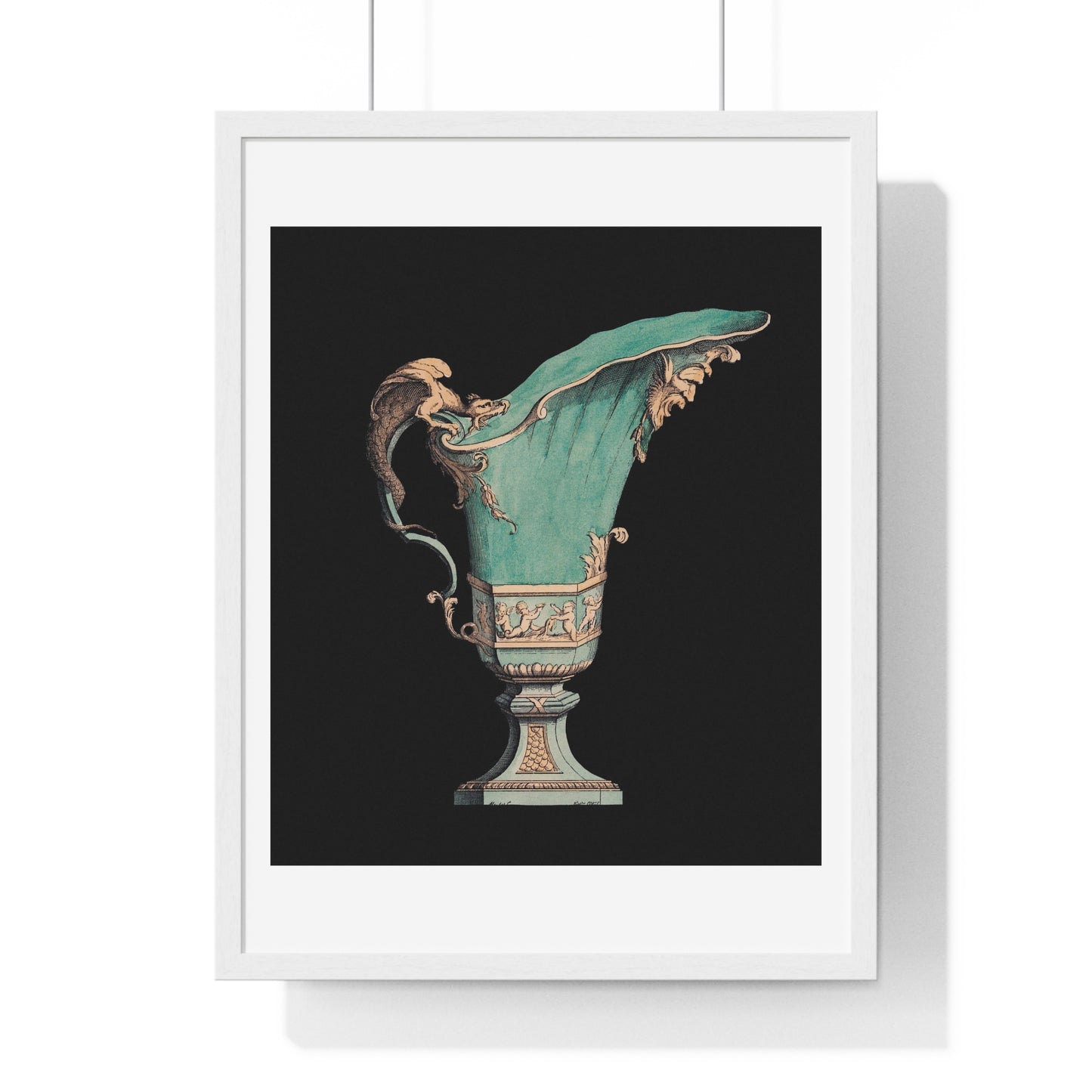 Lithograph of an Antique Green Vase (1866) a Beautiful Vase with Fantastical Decoration, from the Original, Framed Print