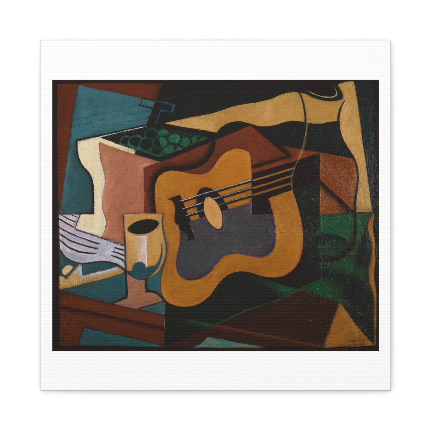 Still Life with Guitar (1920) by Juan Gris, Art Print from the Original on Satin Canvas