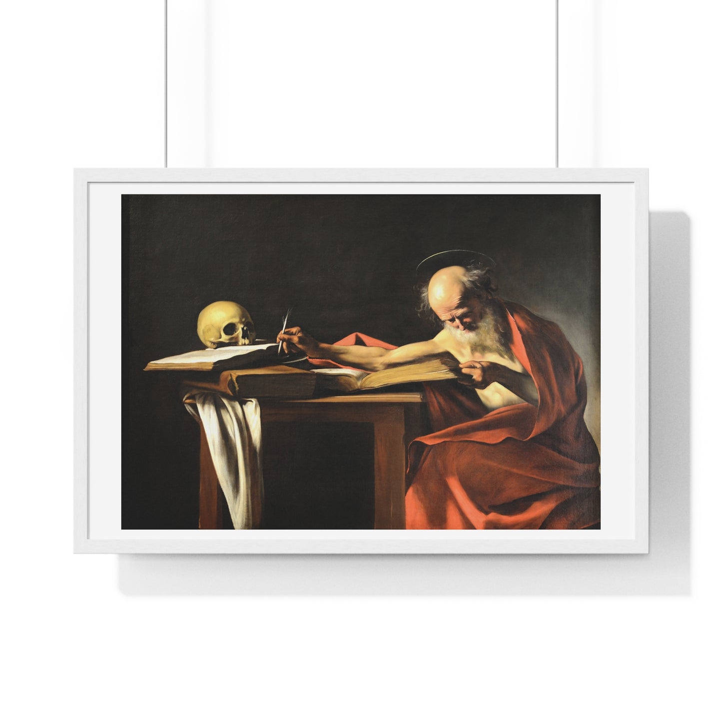 Saint Jerome Writing (1605-1606) by Caravaggio, Large Framed Art Print