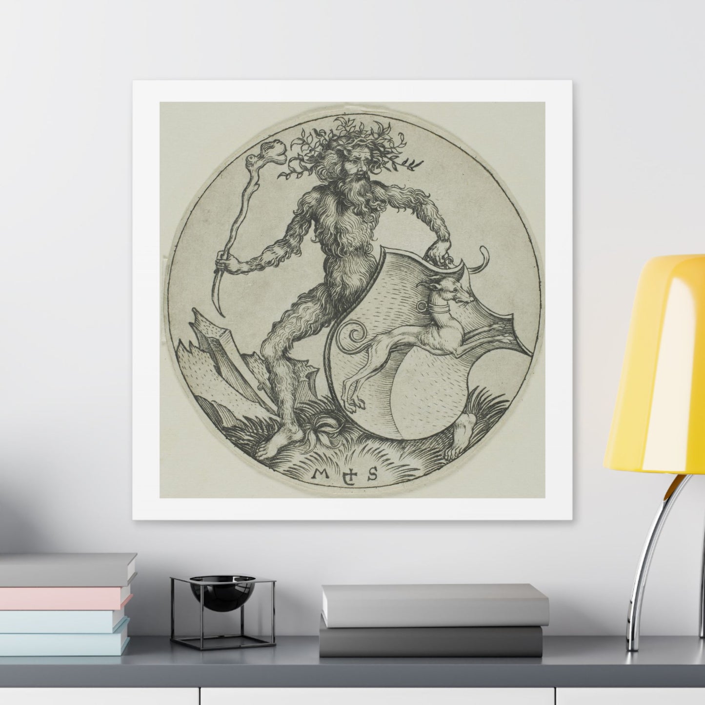 Shield with a Greyhound, Held by a Wild Man (1470–1491) by Martin Schongauer, from the Original, Canvas Print