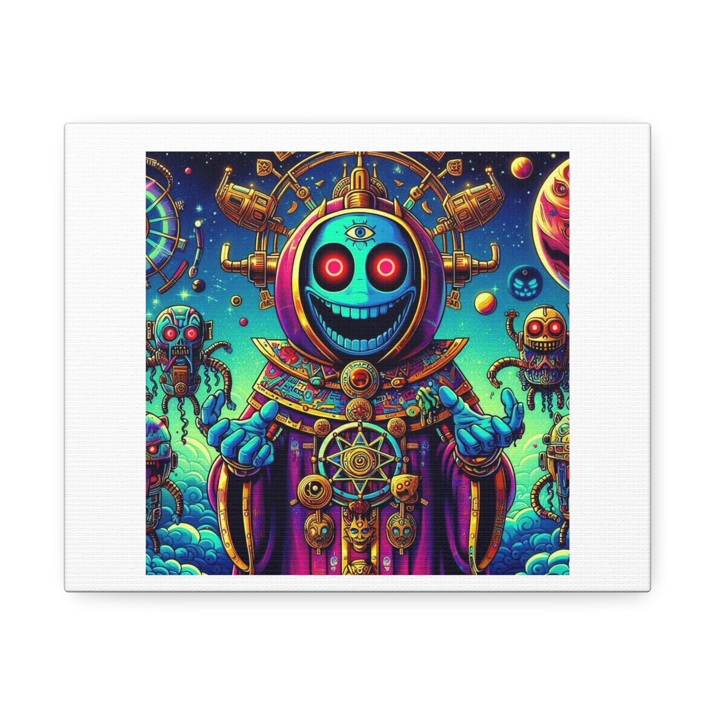 Day of the Dead Psychedelic Robot Skull 'Designed by AI' Art Print on Canvas