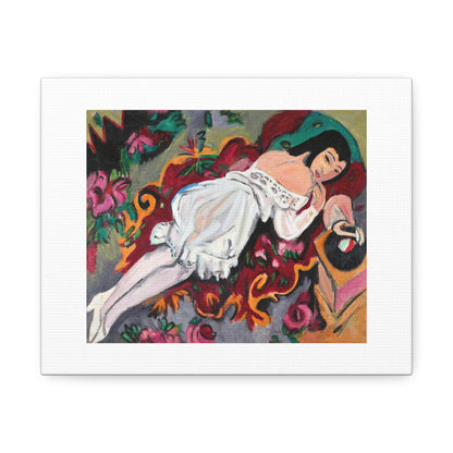 Girl in White Chemise (1914) by Ernst Ludwig Kirchner Canvas Print from the Original