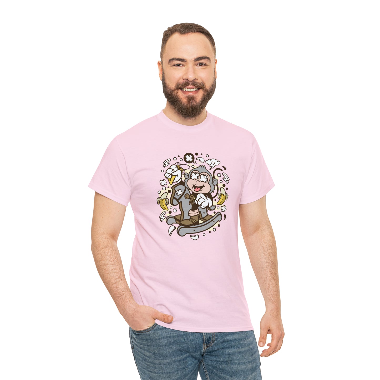 Monkey Rocking Horse Cartoon T-Shirt