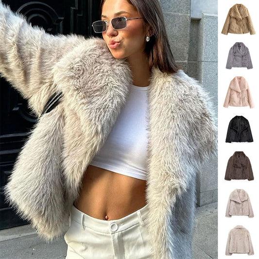 Thick Winter Plush Women's Fashion Bolero Jacket, Large Lapel