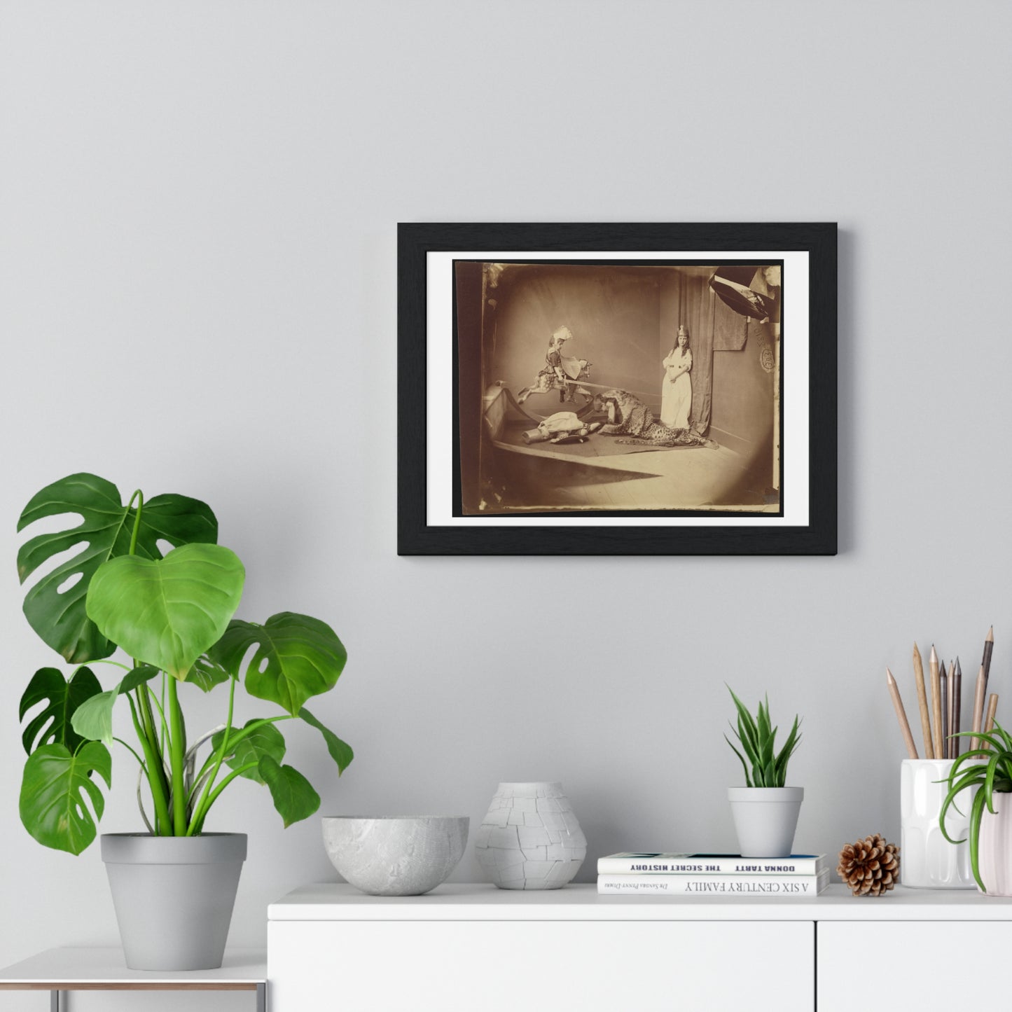 Vintage Photography, Saint George and the Dragon (1875) by Lewis Carroll , from the Original, Framed Print